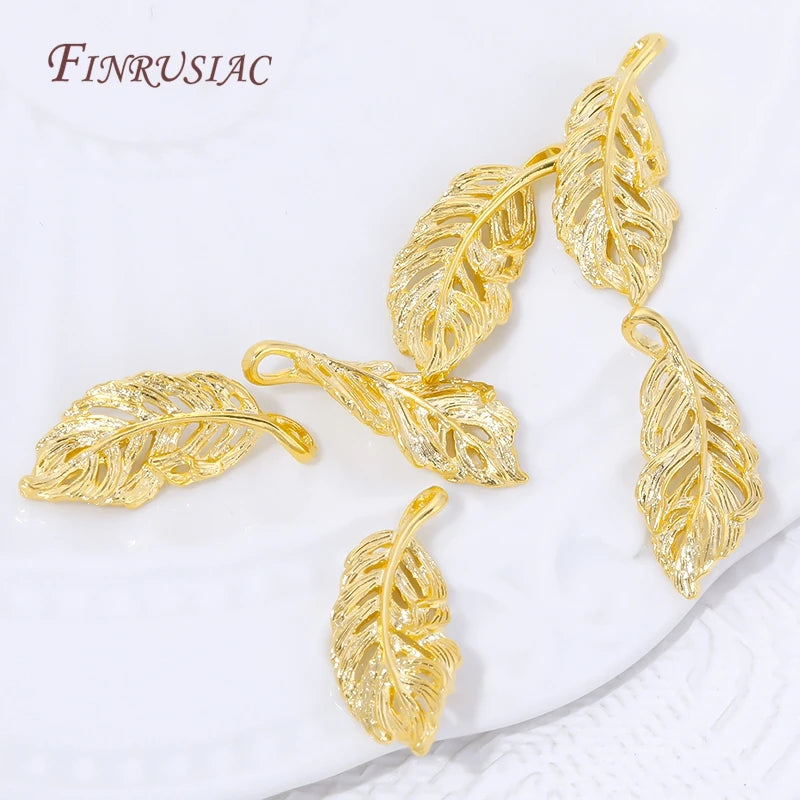 18K Gold Plated Feather & Leaf Charm Connectors | DIY Jewelry Jewelry Charm Connectors P3