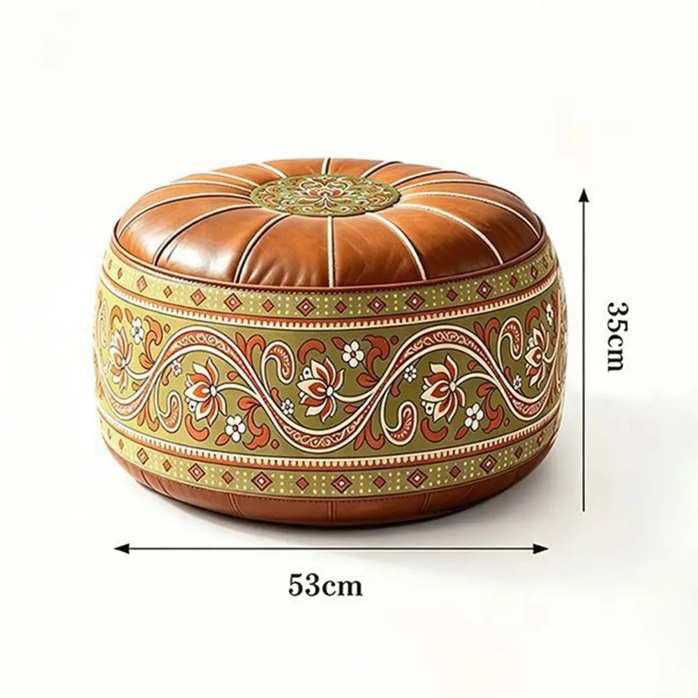 Moroccan PU Leather Fillable Storage Ottoman Pouf | Round Floor Seat Storage Ottoman Pouf P3