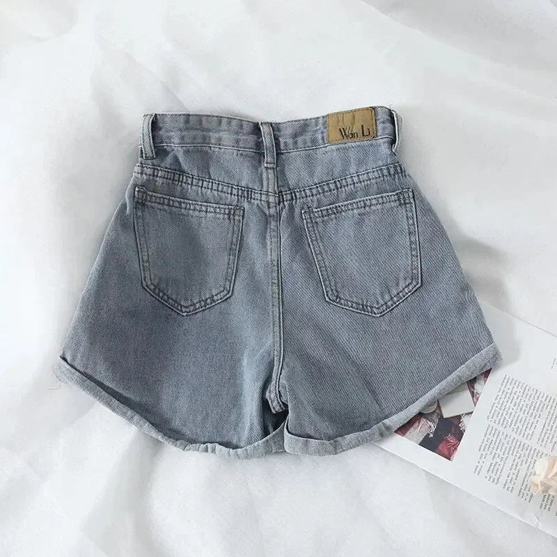 PTKPCC Women's High-Waist Loose Denim Shorts – Korean Retro Denim Shorts P3
