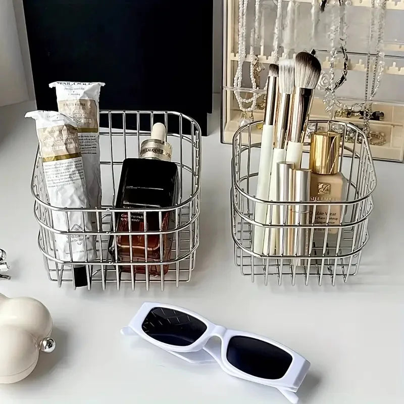 Stainless Steel Cosmetic Organizer | Makeup Brush Storage Basket Cosmetic Organizer P3