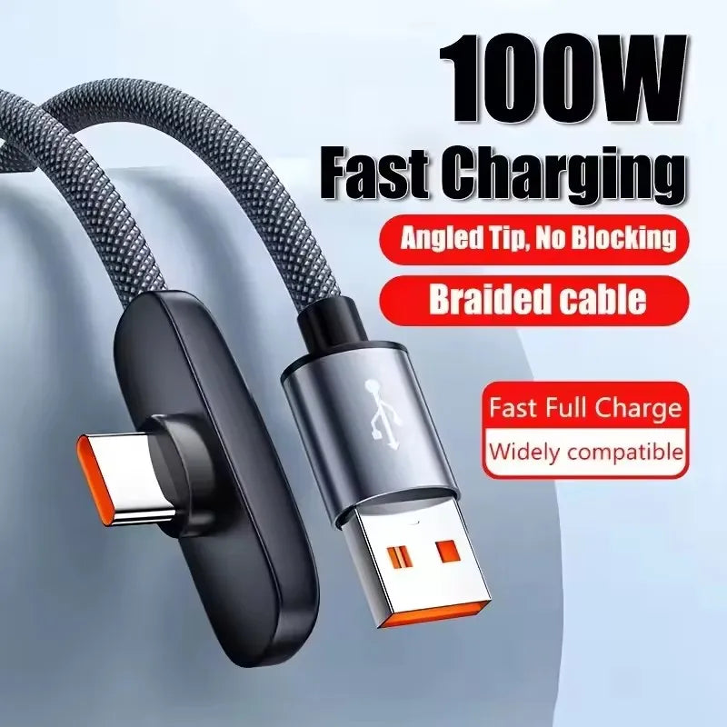 100W USB-C 90° Elbow Fast Charging Cable | 6A PD Game Cable USB-C Charging Cable P3