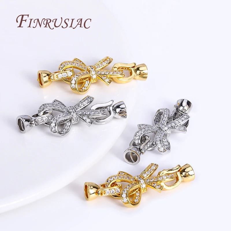 18K Gold Plated Zircon Bowknot Clasp for DIY Necklace Making Jewelry Connector Clasp P3