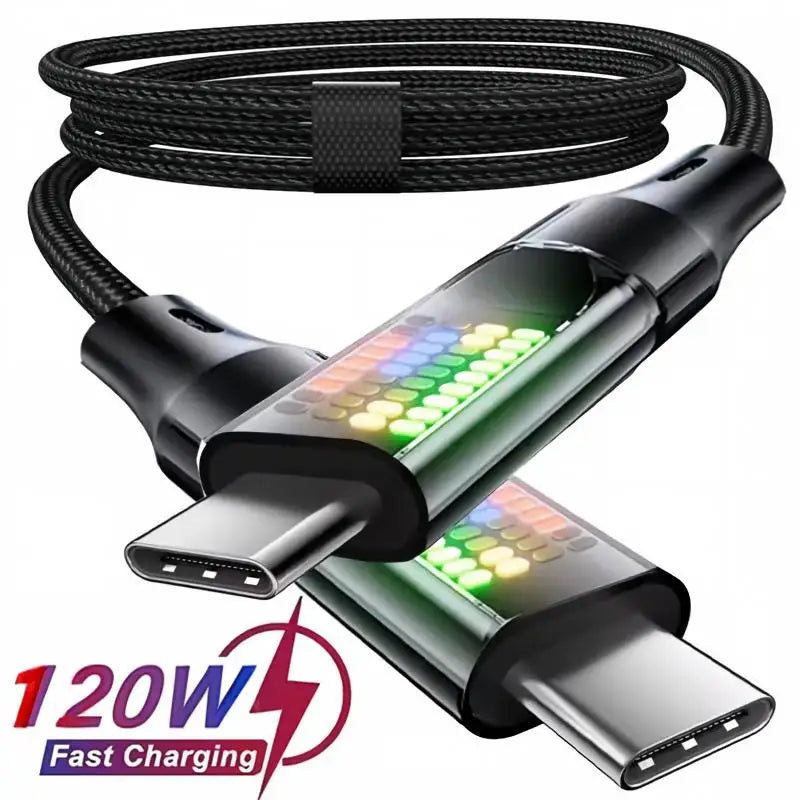 120W USB-A to USB-C Fast Charging Cable 6A LED Nylon Cord USB Charging Cable P3
