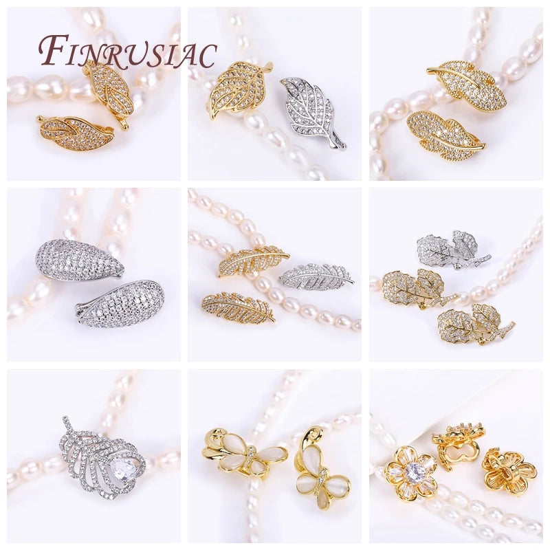18K Gold Plated Feather Pearl Clasp – Zircon Necklace Finding Jewelry Clasp Finding P3