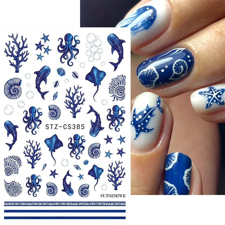 Blue Ocean Nail Art Stickers – Whale & Starfish Decals 2pcs Nail Art Stickers P3