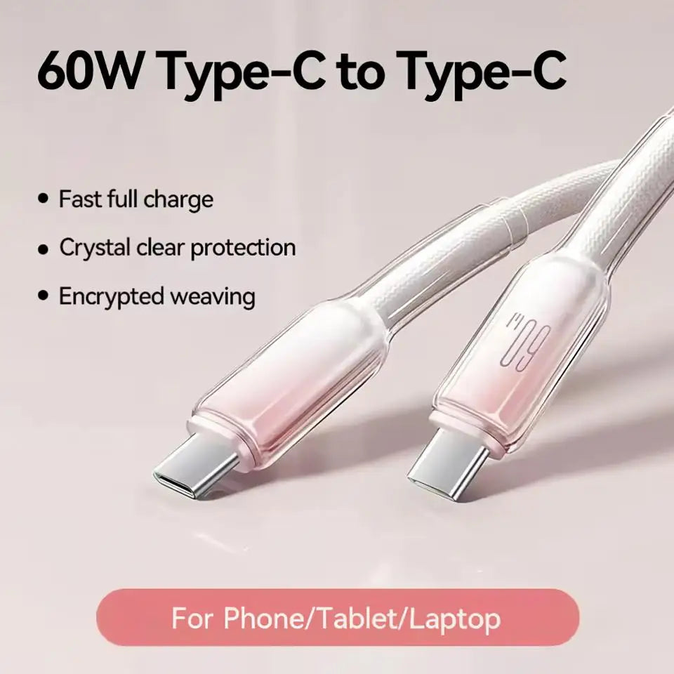 60W USB-C to USB-C Fast Charging Cable – Braided Nylon 1m/2m USB-C Charging Cable P3