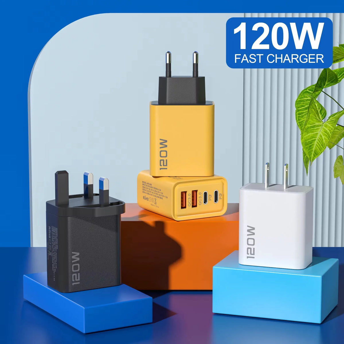 120W 4-Port USB-C Fast Charger | PD & Quick Charge 3.0 USB Charging Adapter P3