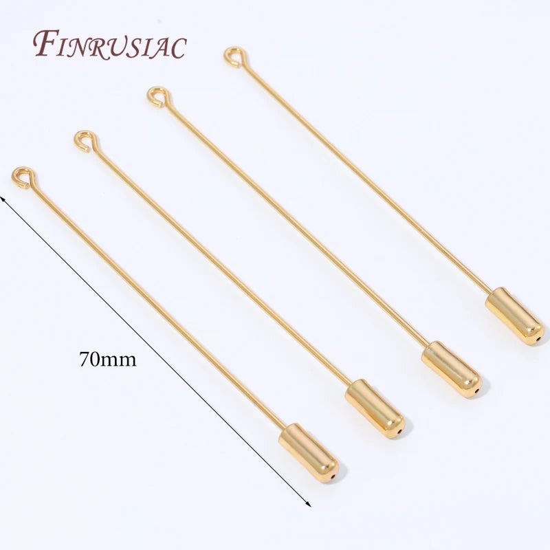 18K Gold Plated 70mm Brooch Pin Stem with Cap | DIY Jewelry Brooch Pin Finding P3 18K Gold Plated 10 pcs