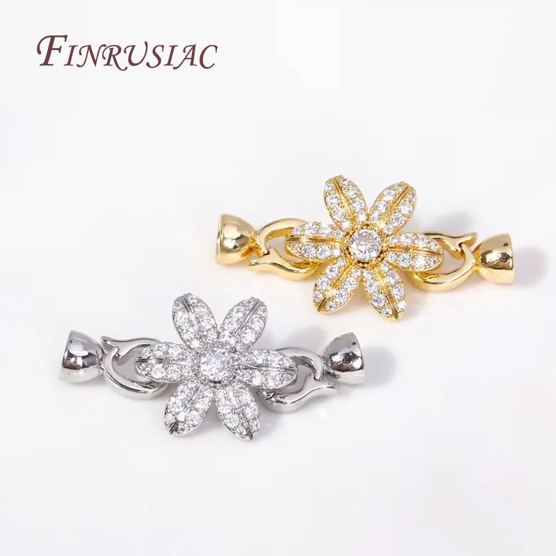 18K Gold Plated CZ Flower Pearl Clasp | DIY Jewelry Connector Jewelry Clasp Connector P3