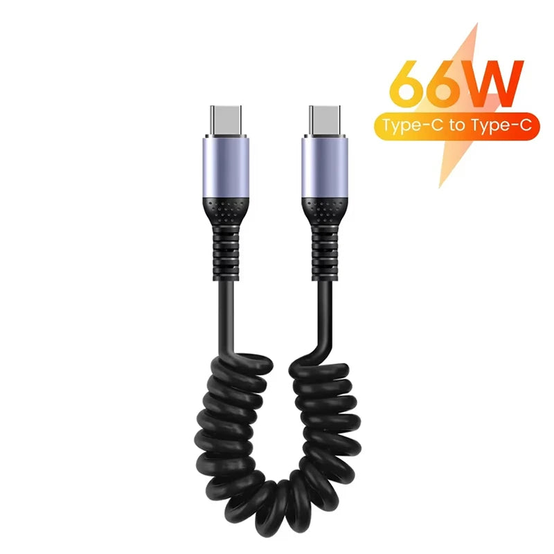 66W USB-C Spring Coil Fast Charging Cable | Type-C to Type-C USB-C Charging Cable P3 66W C to C