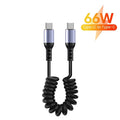 66W USB-C Spring Coil Cable – Fast Charging & Data Transfer USB-C Charging Cable P3 66W C to C