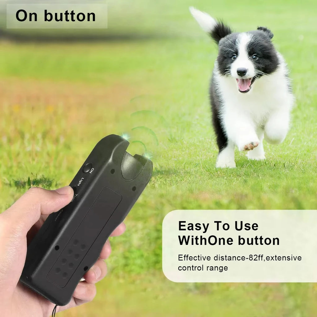 Ultrasonic Dog Repeller Anti-Barking Trainer with LED | Black Dog Training Device P3