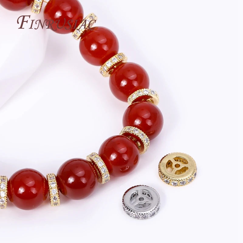 18K Gold Plated Brass Zircon Wheel Spacer Beads | 2 Sizes Jewelry Spacer Beads P3