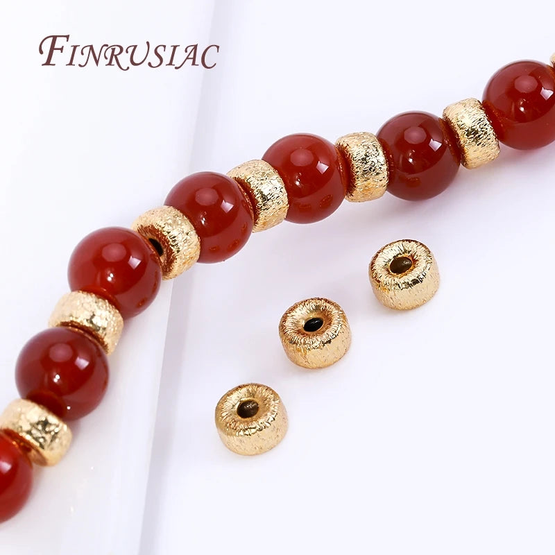 18K Gold Plated Brass Frosted Wheel Spacer Beads 6x4mm DIY Jewelry Spacer Beads P3
