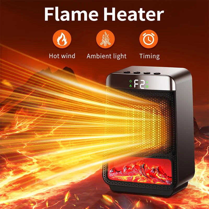 3D Flame Electric Fireplace Heater – PTC Timer Silent | NOCCLILI Electric Fireplace Heater P3