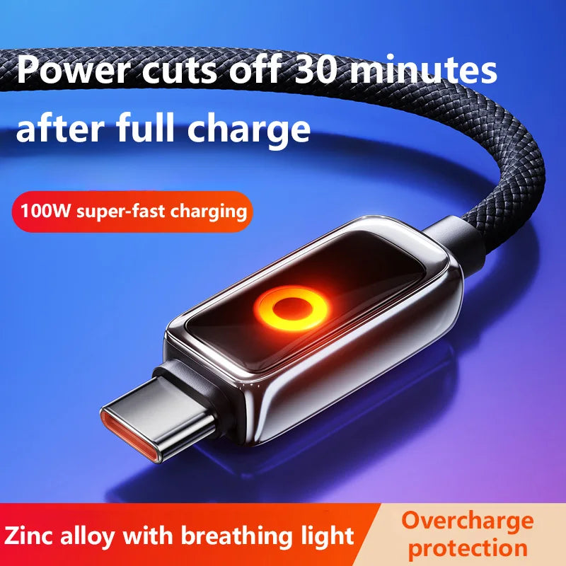 100W USB-C Fast Charging Cable 6A | Auto Power Off & Data Transfer USB-C Charging Cable P3