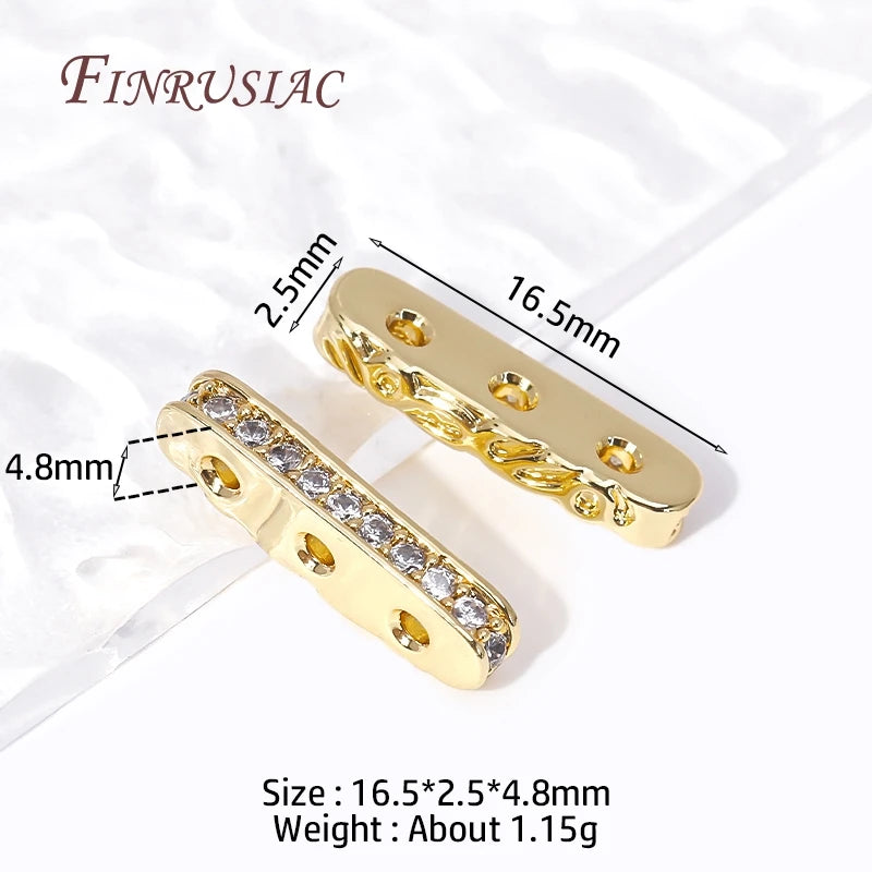 18K Gold Plated Zircon 3-Hole Bead Spacer Bar Separators DIY Bead Spacer Bars P3 18K Gold Plated 2 Pieces