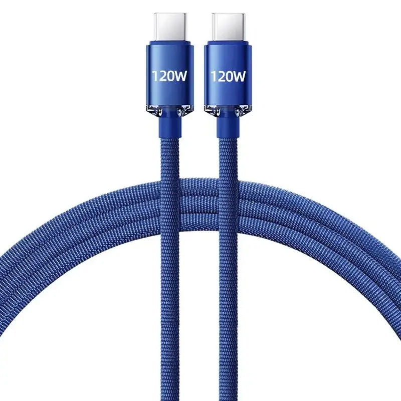 120W USB-C Braided Fast Charging Cable 6A | iPhone Samsung USB-C Charging Cable P3 Blue 1.5m