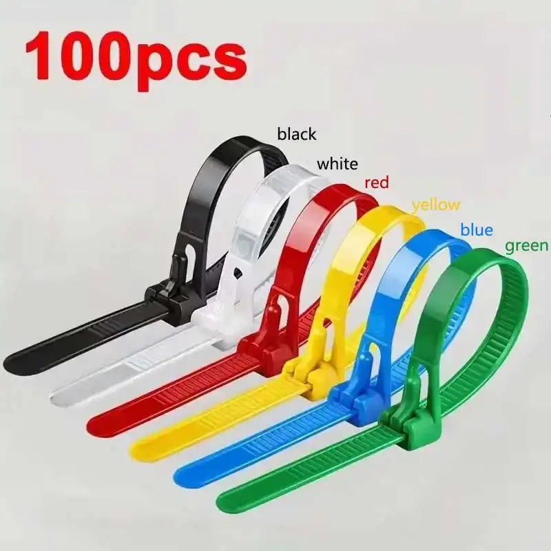 100-Pack Reusable Self-Locking Nylon Cable Ties – Mixed Colors Reusable Cable Ties P3 100pcs colour mixing