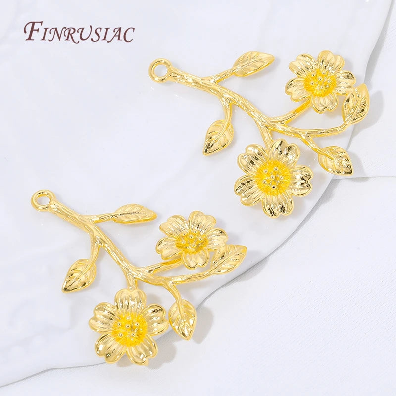 18K Gold Plated Flower Branch Charms & Leaf Pendants – DIY Jewelry Charms & Findings P3