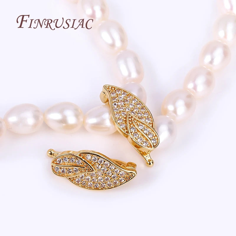 18K Gold Plated Leaf Pearl Clasp – Brass Zircon, 8×17.5mm Jewelry Clasp Finding P3