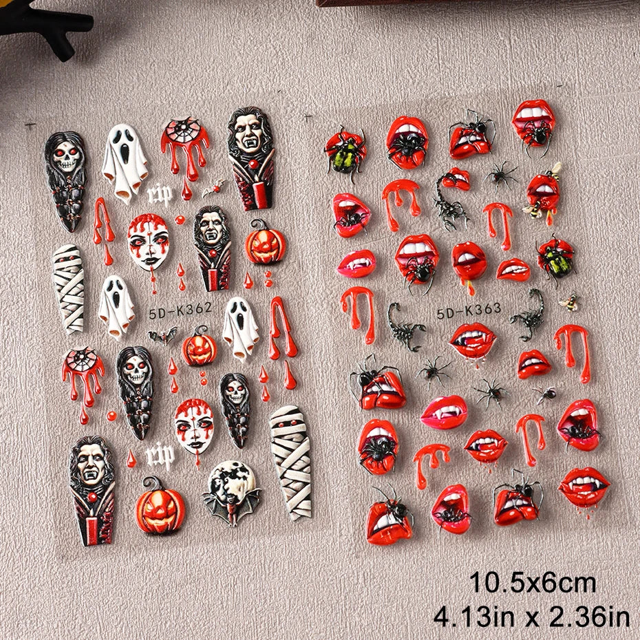 Halloween 3D Nail Art Stickers – Ghost Pumpkin Mummy 2 Sheets Nail Art Stickers P3