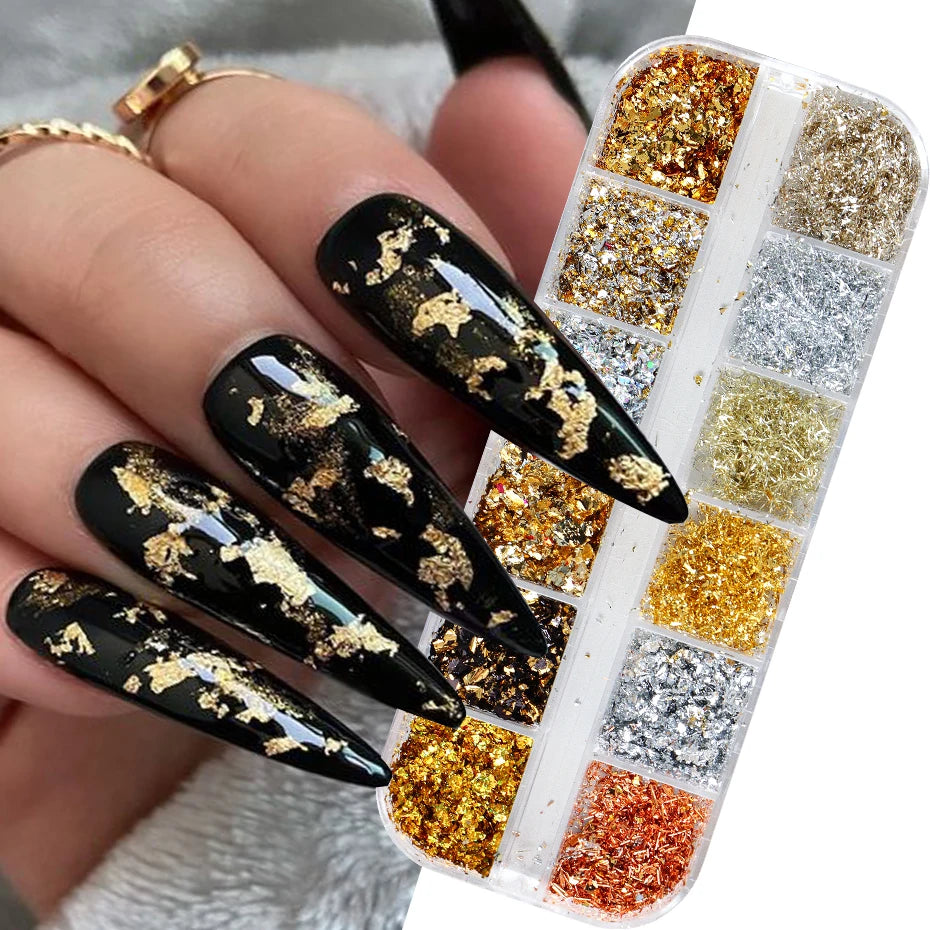 12-Color Holographic Nail Foil Flakes – Glitter Nail Art Kit Nail Art Decoration P3