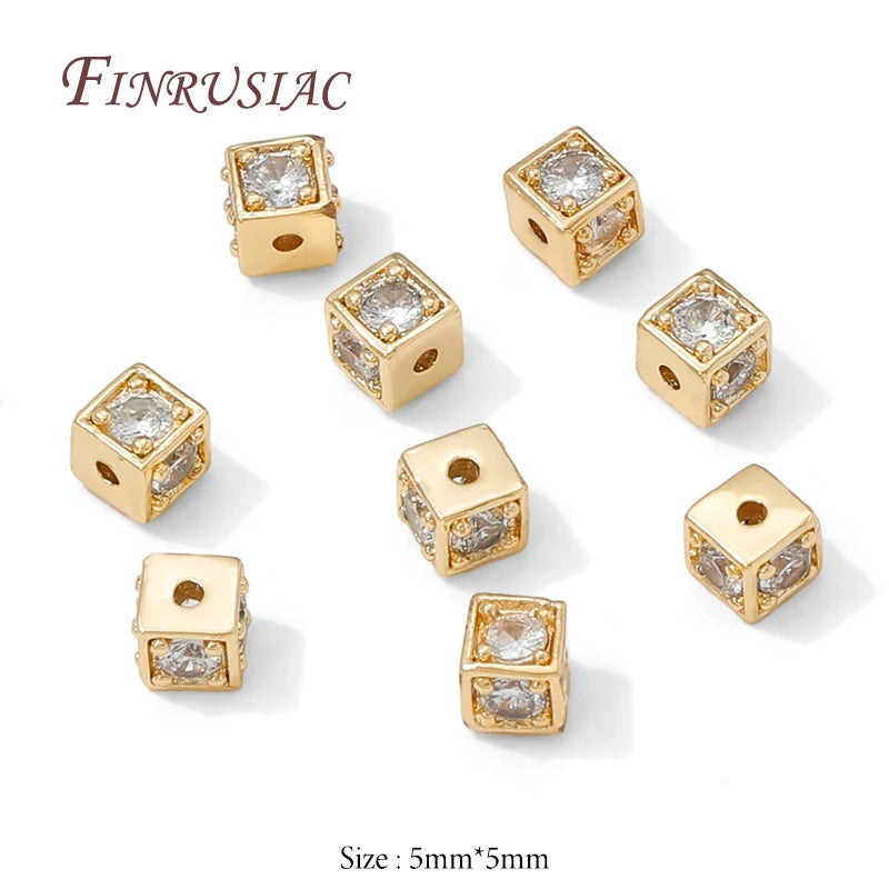 18K Gold Plated 5mm Square Zircon Spacer Beads – DIY Jewelry Jewelry Making Beads P3 18K Gold Plated 2 pieces