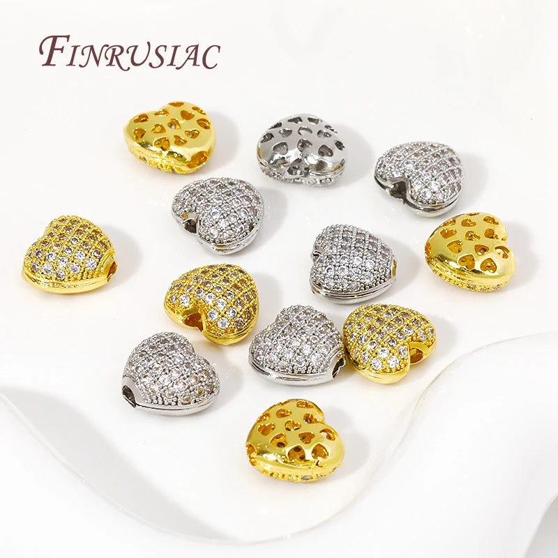 18K Gold Plated Zircon Heart Spacer Beads | DIY Jewelry Jewelry Spacer Beads P3