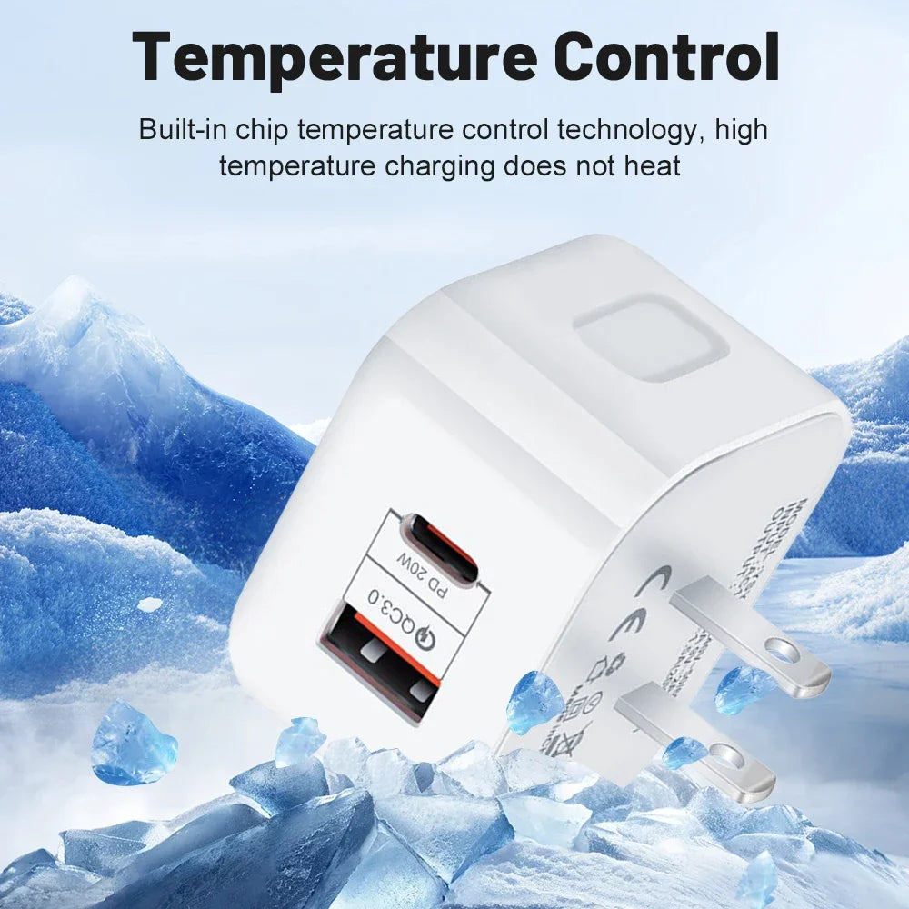 20W Dual Port USB-C PD Fast Wall Charger – EU/US/UK Plug USB Wall Charger P3