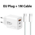 65W GaN 2-Port USB-C Fast Charger Wall Adapter EU/US Plug GaN Wall Charger P3 EU Charger and Cable