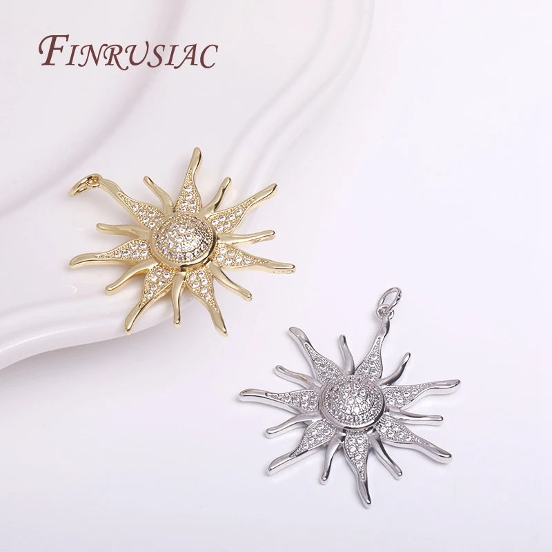18K Gold Plated Brass Sunflower Charm with Zircon – 33mm DIY Jewelry Pendant Charm P3