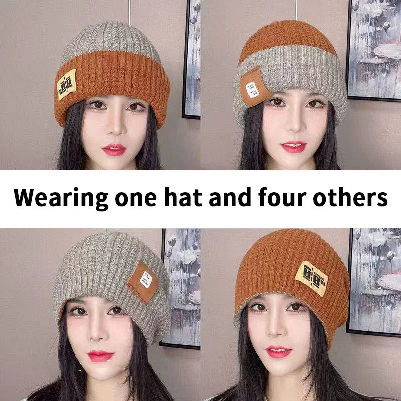 Women's 4-in-1 Slouchy Beanie Winter Ear Protection Knit Hat Knit Beanie Hat P3
