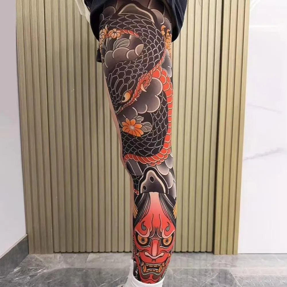 Fake Tattoo Print Stockings – Unisex Full Leg Tights Tattoo Print Tights P3