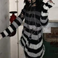 Punk Gothic Striped Hollow-Out Knit Sweater | Loose Unisex Jumper Knit Pullover Sweater P3 Gray Gradient One Size