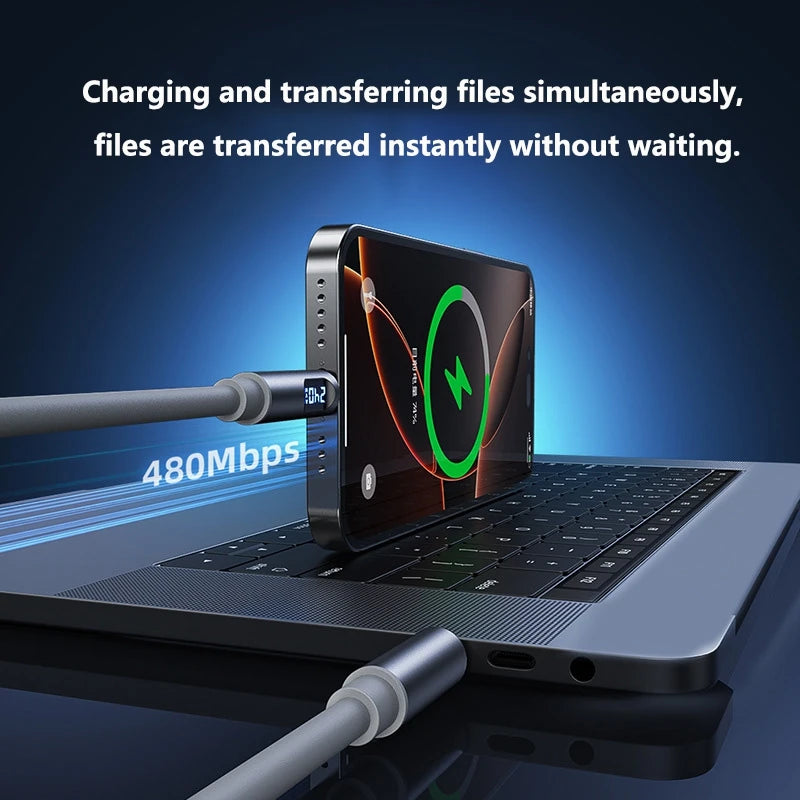 240W USB-C to USB-C Fast Charging Cable | Digital Display USB-C Charging Cable P3