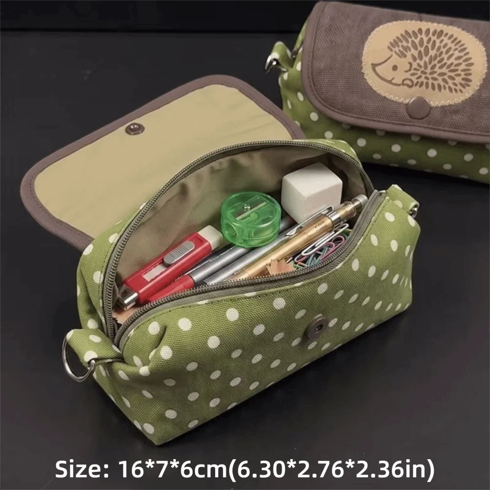 Cute Hedgehog Pencil Case – Large Capacity Dot Pattern Pen Bag Pencil Case P3