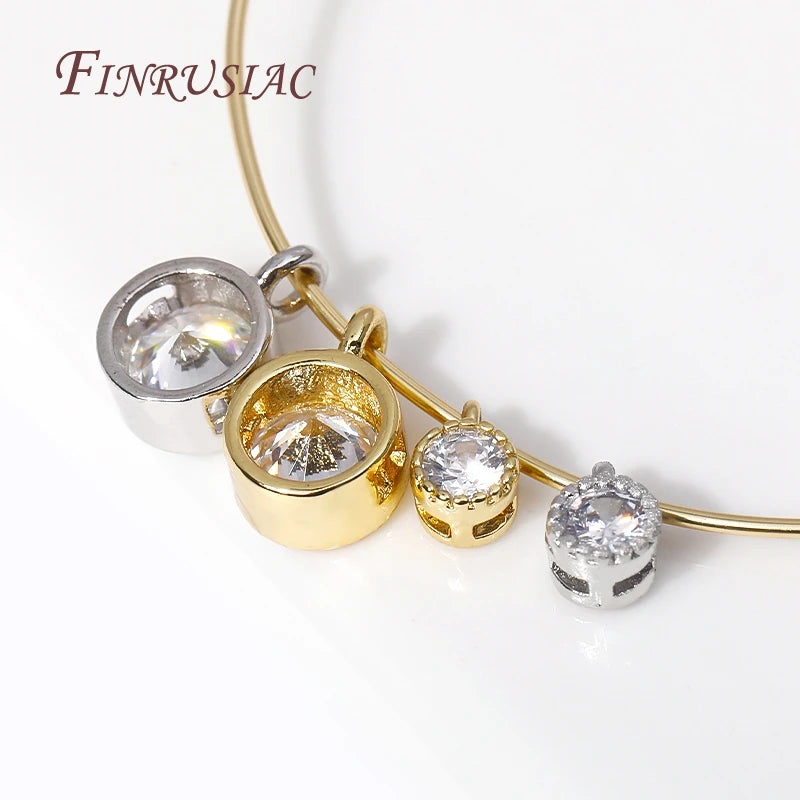 18K Gold & Rhodium Plated Zircon Round Charm Pendants – 2 Sizes Jewelry Charm Pendants P3