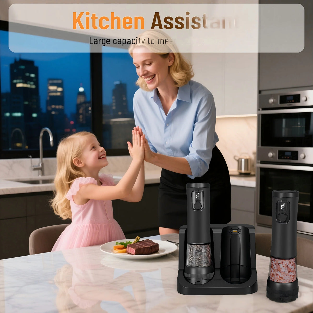 CLITON Electric Salt & Pepper Grinder Set with LED – 2 Pack Electric Spice Grinder P3