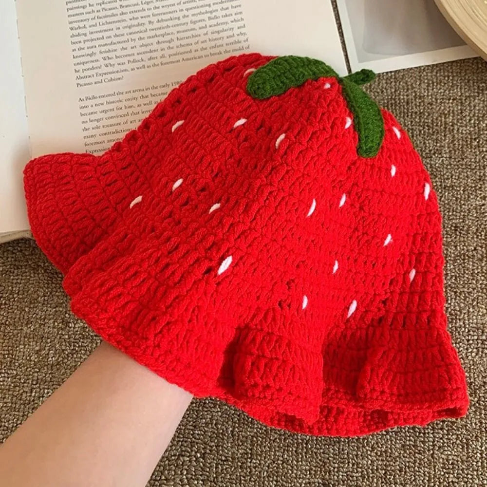 Strawberry Knit Fisherman Hat – Handmade Hollow Yarn Bucket Hat Knit Bucket Hat P3