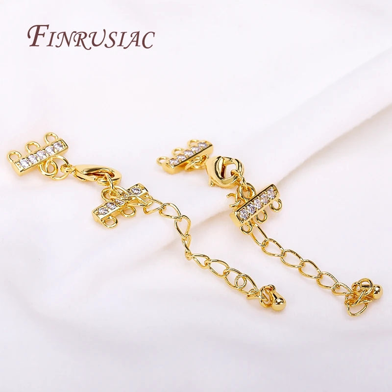 18K Gold Plated Zircon Lobster Clasp & Extension Chain Connector Jewelry Clasp Connector P3