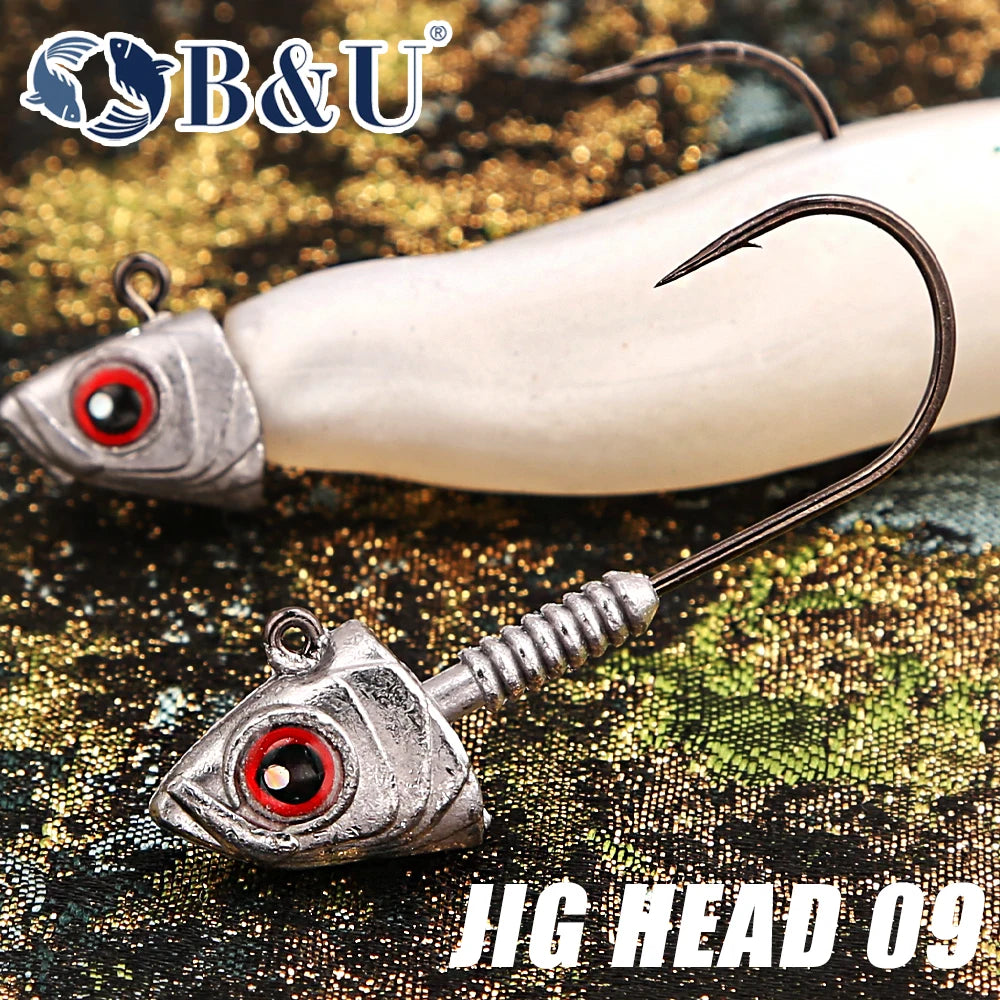 B&U Jig Head 3/0 4/0 Spinner 3D Eye Hooks – Bass Pike Fishing Jig Head Hooks P3