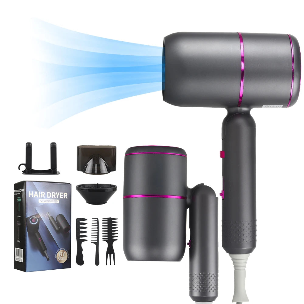 Professional 2000W Foldable Ionic Hair Dryer – Low Noise Black Hair Dryer P3 Black UK