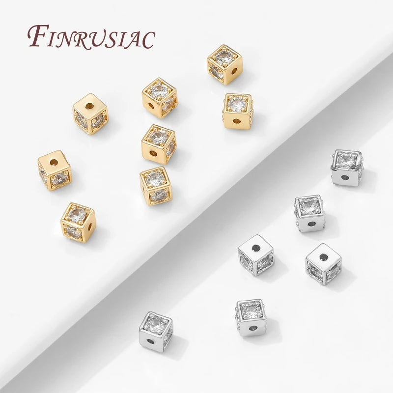 18K Gold Plated 5mm Square Zircon Spacer Beads – DIY Jewelry Jewelry Making Beads P3