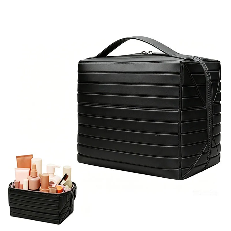 Foldable Hard Shell Striped Cosmetic Bag | Travel Organizer Cosmetic Organizer Bag P3