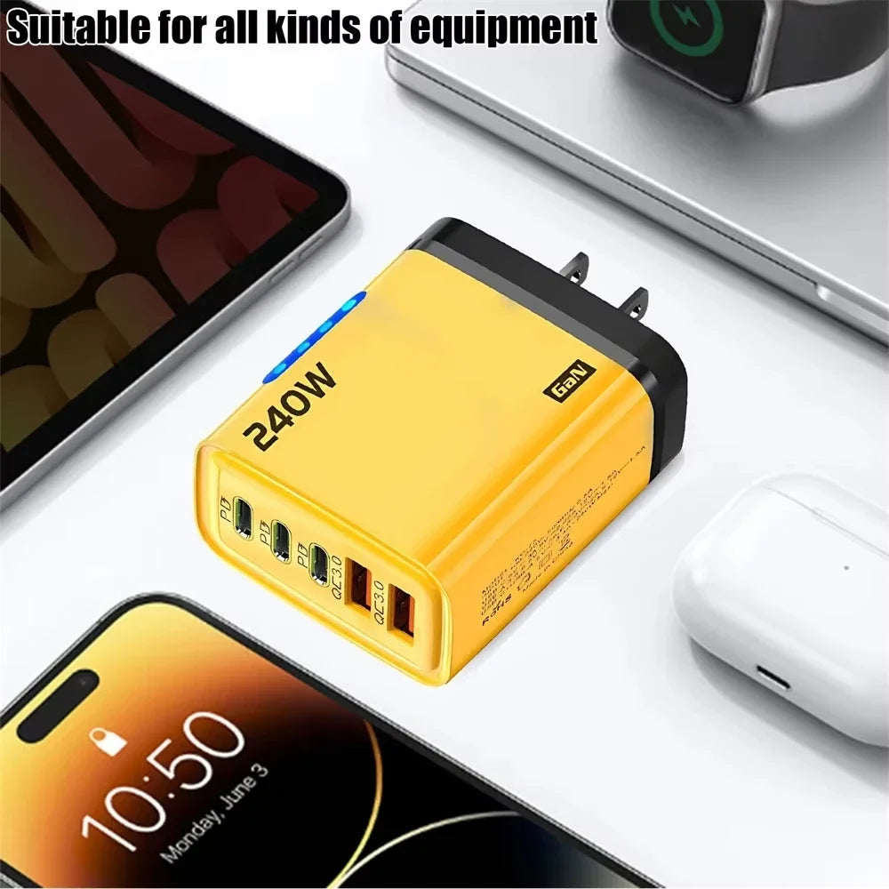 5-in-1 240W GaN Fast Charger | 2 USB + 3 USB-C Multi-Port Multi-Port GaN Charger P3