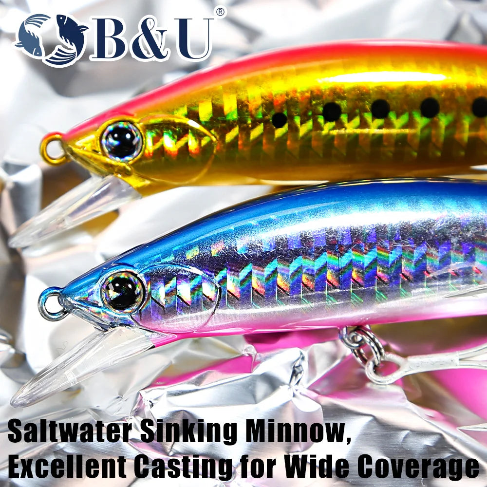 B&U 9cm Saltwater Sinking Minnow Lure | Sea Bass Hard Bait Saltwater Fishing Lure P3