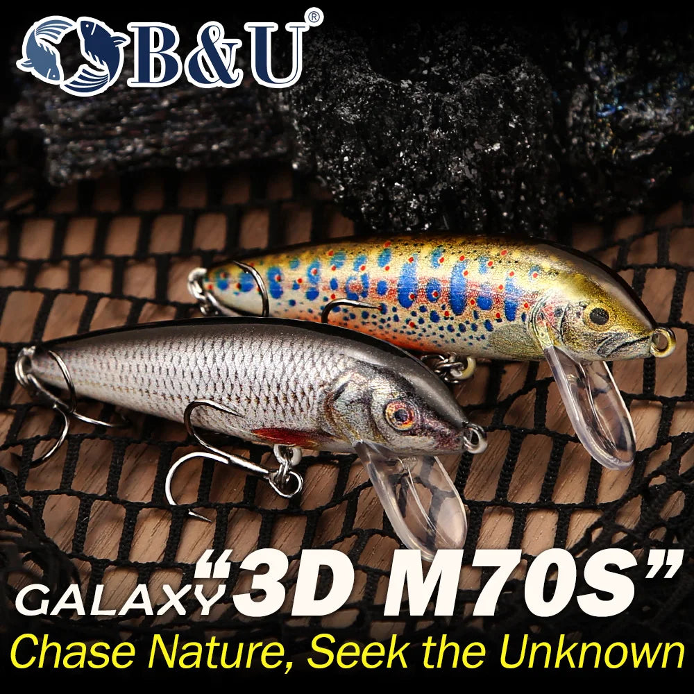 B&U Trout Sinking Minnow Lures Set | 3D Jerkbait 3/4pcs Fishing Lure Set P3