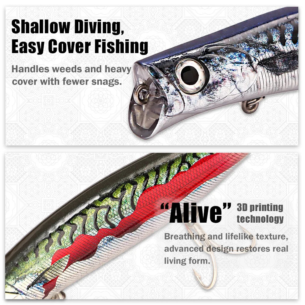 B&U Saltwater Floating Minnow Lures – 3pc Long Cast Hard Bait Saltwater Fishing Lure P3