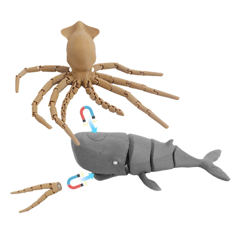 Articulated Giant Squid & Sperm Whale 3D Printed Figure Set Action Figure Set P3